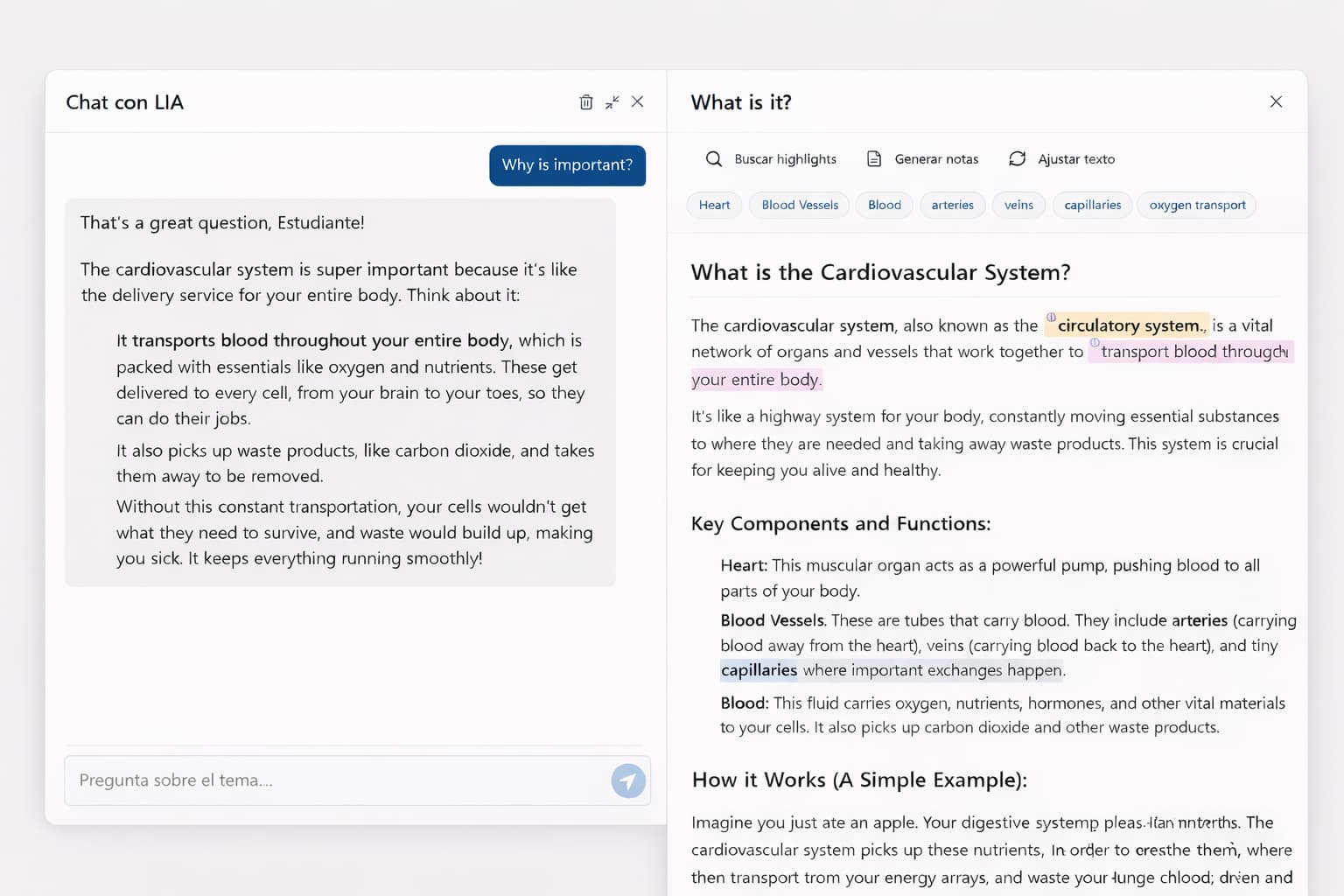 AI tutor chat interface helping a student