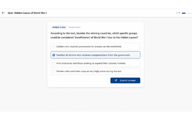AI-generated adaptive quiz interface