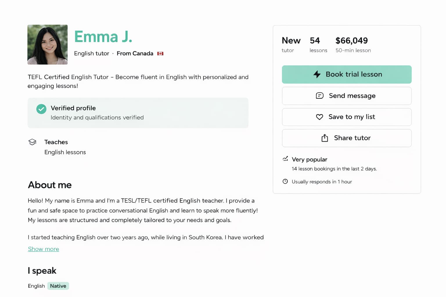Verified teacher smiling on Classprof platform